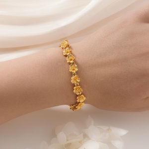 Gold Plated Brass Flower Love Bracelet Women Fashion Wedding Accessories