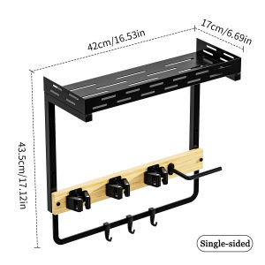 Broom Holder Wall Mount with Shelf Small Broom Holder Wall Mounted Cleaning Tool Storage Rack Wall-mounted Broom Holder with Shelf Grippers Hooks