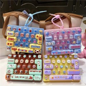 Candy Color Keycap Keychain Cute Cartoon 26-key Aecompression Keyboard Toy Keyrings Fidgets Keycap Clicker Bag Pendant 키캡