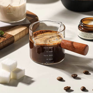 Glass Small Milk Cup Milk Pot Espresso Scale Measuring Cup Coffee Milk Cup Wooden Handle Small Milk Pot