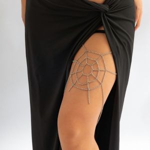 DOUCAI Metal Spider Web Body Chain  Jewelry Halloween Breast Chain Creative Necklace Spider Web Thigh Chain Party Decoration