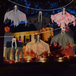 DVFDA การบิน จี้กะโหลกผี ตกแต่งด้วยการตกแต่ง น่ากลัวมากๆ ตกแต่งฮาโลวีน อุปกรณ์ประกอบฉากที่น่ากลัว ที่แขวนแขวน เครื่องประดับรูปผี ปาร์ตี้งานปาร์ตี้