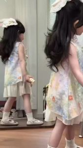 Girls Sleeveless Floral Dress summer 3D Flower Lace Ruffle Dress for Kids Soft Birthday Party Outfit