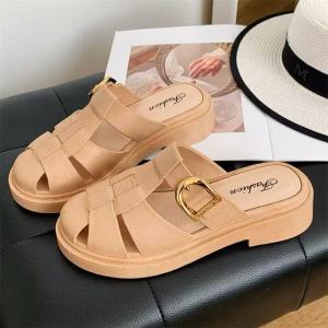 fashion women sandals round head slip on sandals casual loafer with strap breathable loafers 2403