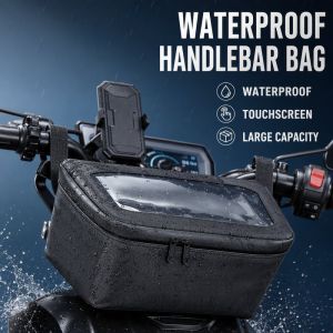Motorcycle Handlebar Bag Waterproof Phone Holder Touch Screen GPS Pouch Roll Top Storage Case