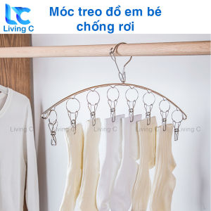 Móc phơi đồ em bé Living C Móc treo phơi quần áo tất vớ có 8 kẹp chống rơi bằng innox 304 M39
