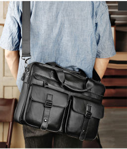 Men’s Genuine Leather Vintage Laptop Handbag Briefcase Messenger Shoulder Satchel Bag Big Crossbody Bag