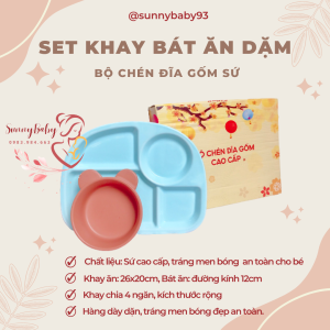 Khay Ăn Dặm Bát Ăn Dặm Bằng Gốm Sứ Cao Cấp An Toàn Cho Bé - Set Khay ăn Dặm Chén Ăn Dặm Chia Ngăn Cho Trẻ Giá Cực Rẻ