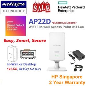 HP / HPE AP22D Router / Access Point w/2.5G Wan & 3-port Lan Aruba Instant On Bundled 48V Adapter In-Wall Mount or Desktop Smart Mesh Fre Cloud - 2 Year HP SG Warranty