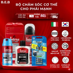 Trọn Bộ 4 Chai INTESA Cao Cấp Ý Bọt Cạo Râu Sữa Dưỡng Gel Tắm Gội Xịt Khử Mùi KÈM Dao Cạo Hàn Quốc