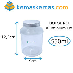 550ml Botol Plastik Galon PET Jar + Tutup Alumunium Lid