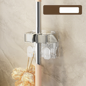 Wall Mounted Clip Holder Mop Hook Punch-Free Bathroom Storage With Clip Hook Multi-Purpose Hooks Clip