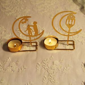 ERMINE Unique Moon Candle Holder Iron Art Light Luxury Metal Golden Candlestick Romantic Elegant Aromatherapy Tray Bedroom
