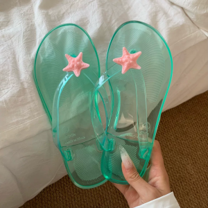 New Ins Mint Green Starfish Summer Flip Flops Sweet Korean Transparent Slippers Outdoor Seaside Travel Daily Slippers2026