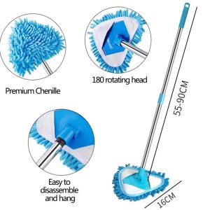 Retractable Chenille triangle mop for floor car Rotatable Triangle Cleaning Reusable Mop home Wall Ceiling Floor brush cleaning tools Water-absorbing Dust-removing Multifunctional Lazy Retractable Sweeping Original 1.5-2M Meters mop