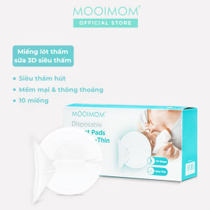 [CHÍNH HÃNG] Miếng Lót Thấm Sữa MOOIMOM Dáng 3D Siêu Thấm Mỏng Nhẹ và Siêu Dính Cao Cấp (Hộp 10 Miếng) BPD2101_D3_10