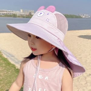 SHENEY Bear Children Sun Hat Mesh UV Protection Baby Fisherman Cap Casual Ear Cover Wide Brim Bucket Hat Girls