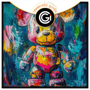 Tranh gấu bearbrick. Tranh treo tường dán tường sơn dầu canvas trang trí. CGI-2003