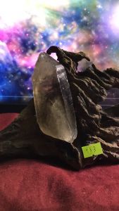 Tinh thể đá thạch anh khói đen tự nhiên đế gỗ con thuyền sưu tầm Smoky quartz maz 383