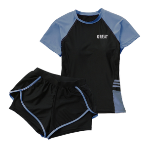 ชุดว่ายน้ํา แขนสั้น และกางเกงขาสั้น เอวสูง เหมาะกับเดินชายหาด สไตล์สปอร์ต สําหรับผู้หญิง จํานวน 2 ชิ้น 30060