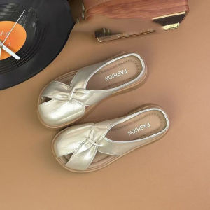 Free Shipping New Summer Collection: Thick-Soled Closed-Toe Sandals For Women Featuring A Bow Design Soft Soles And Non-Slip Features Making Them Fashionable And Versatile For Outdoor Wear