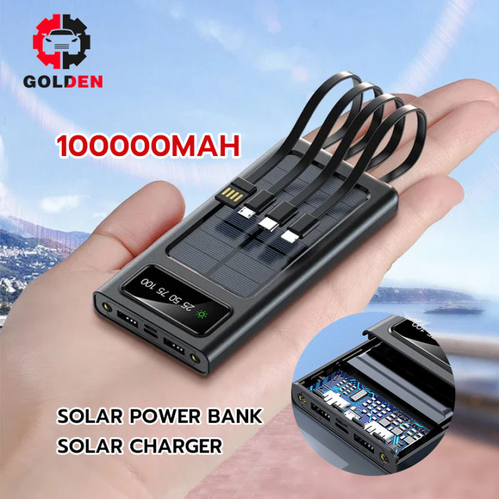 100000mAh Tenaga Surya Power Bank Built-in Kable Pengisi Daya Cepat ...