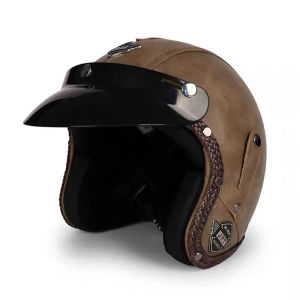 3/4 Leather Helmets Glasses Visor Oldtimer Helmet Half Shell Helmet Retro Motorcycle Helmet