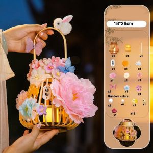 GIORGIONE Chinese Style Traditional Rattan Lanterns Rabbit Flower Handmade Rabbit Lanterns Creative DIY Material Kit Handheld Lanterns Mid-Autumn Festival