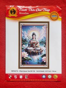 Tranh thêu chữ thập Phật Quan Âm thêu kín (về tự thêu) MN0274