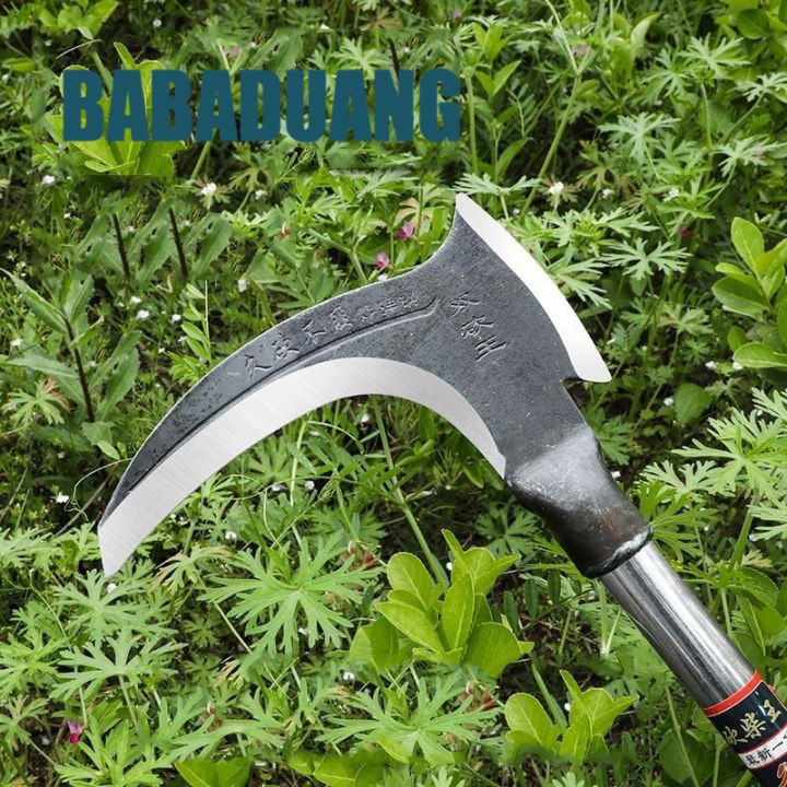 Hoge Mangaan Stalen Dubbele Scythe Multifunctionele Maaien Snijden Bomen Dubbele Sikkel voor Tuingereedschap Dubbele Sikkel (Enkele snijkop, houten stok