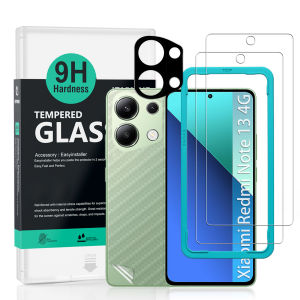 Ibywind For Xiaomi Redmi Note 13 4G Screen Protector(Pack of 2)with 1pc Metal Lens Protector1pc Carbon Fiber Back FIlmEasy Install Kit
