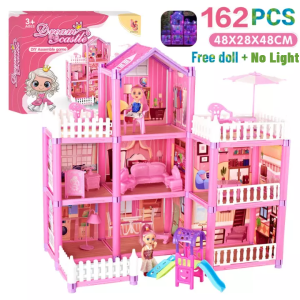 【Clearance price】3-Storey Villa Dollhouse with Miniature Furniture DIY Assembly Kids Toy House for Girls Story Villa Playset for Role-Play Big Doll House with Rooms & Decor Accessories Birthday Gift for Kids Educational Pretend-Play Children Toy