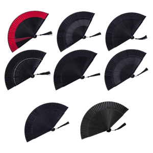 Elegant Black Folding Hand Fan For Women Bamboos Fan For Event Parties Weddings And Decorative Use Unique Designs