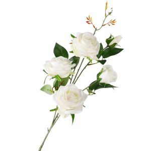 EDHO5 Handmade Artificial Rose Flower Realistic Real Touch Fake Flower Photography Props 5 Heads Faux Rose Branch Valentines Day Favors