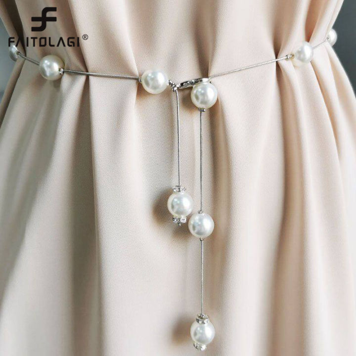 Elegant Women Pearl Belt Adjustable Metal Chain Belt Fashion Simple Thin Skinny Waistband Lady Dress Decorative Jewelry Lazada PH