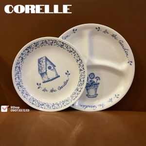 Corelle USA - In The Garden - Combo 01 Dĩa Khay 26cm + 01 Dĩa Cạn 21cm Hoạ Tiết Vườn Nhà
