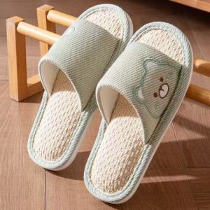 [Free Shipping] Womens linen slippers for spring and autumn indoor home use cartoon couple style non-slip thick-soled silent slippers mens outdoor wear