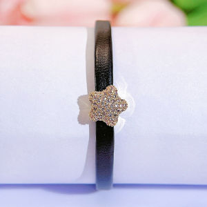SEQUITO Newest Style Women Watchband Pentagram Pendant Chain Bracelet Micro Pave AAA Cubic Zirconia Daily Wear Leather Belt Bangle B312