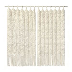 100% Cotton Handmade Premium Macrame Curtain Boho Nordic Diamond Pattern Tassel Door Curtain Woven Tapestry Divider for Home Homestay