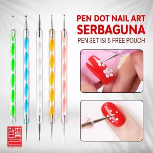 Dotting pen nail art tools set stick alat nail dotting brush kuas tool manicure pedicure seni kuku lukisan kuku rhinestone 5 pcs