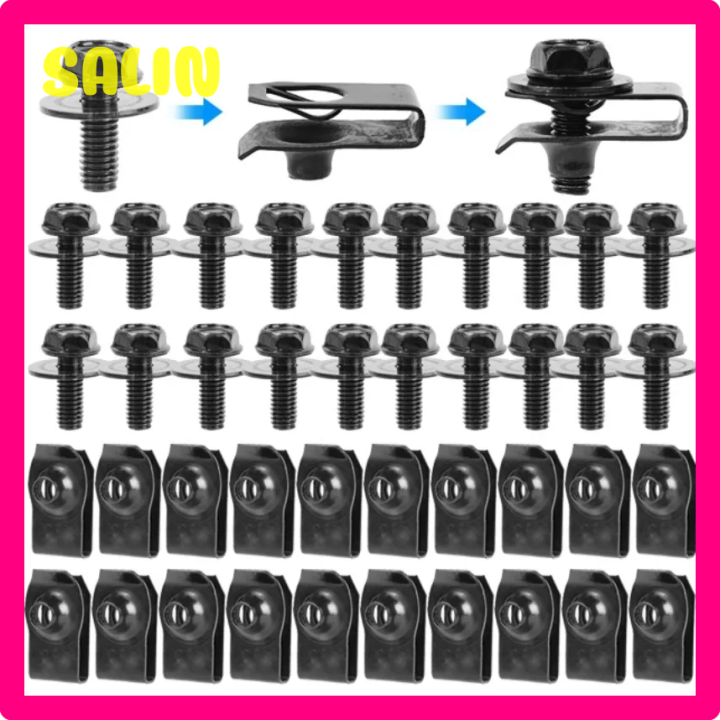 SALIN Body Bolts & UNut Clips M6 ฝาครอบเครื่องยนต์ Underbarrel Splash