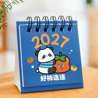JURHOMIE Cartoon 2027 Desk Calendar Double Coil Schedule Mark Monthly Planner Creative Mini Standing Flip Calendar Desktop Ornaments