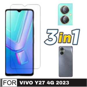 Promo Paket 3 in 1 Tempered Glass Vivo Y100 5G / Vivo Y200e 2024 / Vivo Y17s / Vivo Y27 4G /  Vivo Y27 5G 2023 / Vivo Y16 2022 Anti Gores Layar Bening + Garskin + Kamera