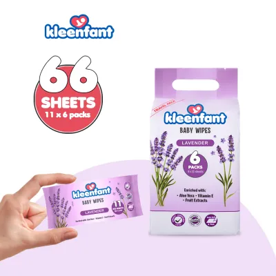 Kleenfant Baby Wipes Lavender Scent Travel Pack 11 sheets Mini Wipes Collection Pack of 6 Wet Wipes