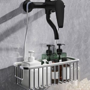 DGFDF Silver/Black/Grey Hanging Shower Basket Rustproof Large Capacity Aluminium Faucet Hanger Multifunctional with Hooks Bathroom Storage Rack Home