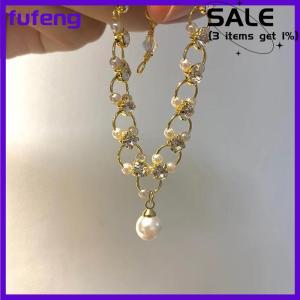 fufeng 2022 New Ngọt Ngào Lãng Mạn Ngọc Trai Rhinestone Crossed Vàng Colour Vòng Đeo Tay Thiết Lập Phụ Kiện Cho Womans Đảng Hàn Quốc Đồ Trang Sức Thời Trang