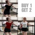 Asymmetrical double lined top Buy 1 Take 2 Free(Total of 3pcs)  Half-Off Shoulder Basic Solid Top Womenswear. 