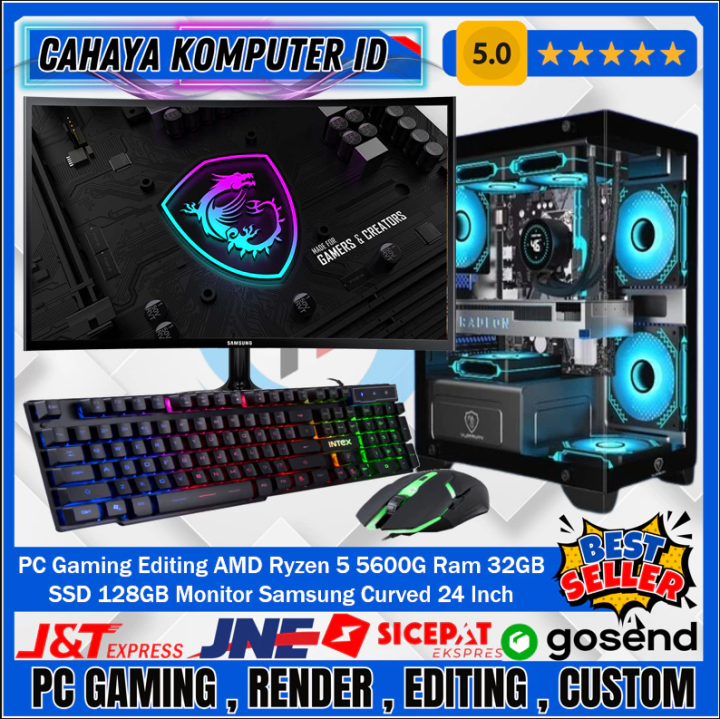 PC Gaming Fullset AMD Ryzen 5600G RAM 32GB SSD 256GB lengkap LED