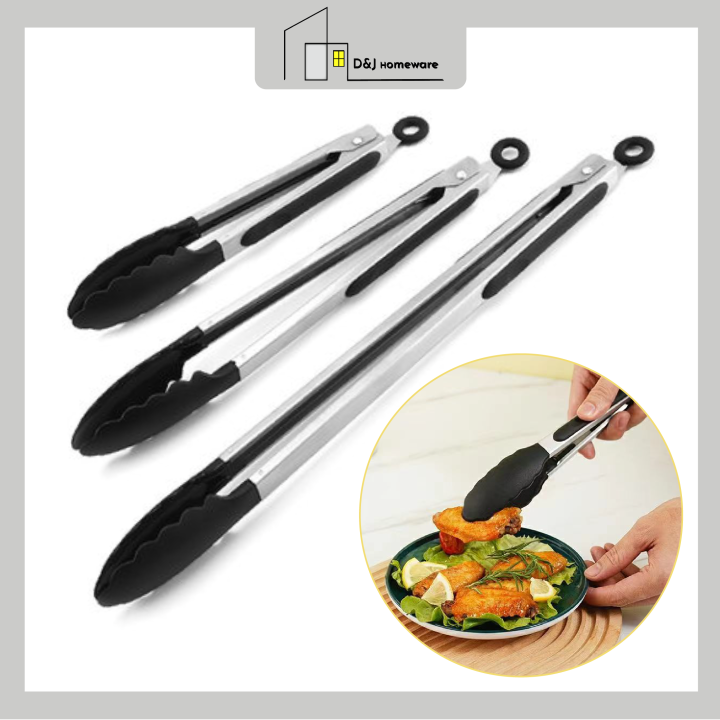 Silicone Food Tongs Stainless Steel Handle / BBQ Pasta Clip / Penyepit ...