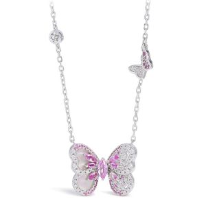 Wong Rain Romantic 925 Sterling Silver Butterfly Ruby High Carbon Diamonds Gemstone Pendant Necklace Anniversary Gifts Jewelry